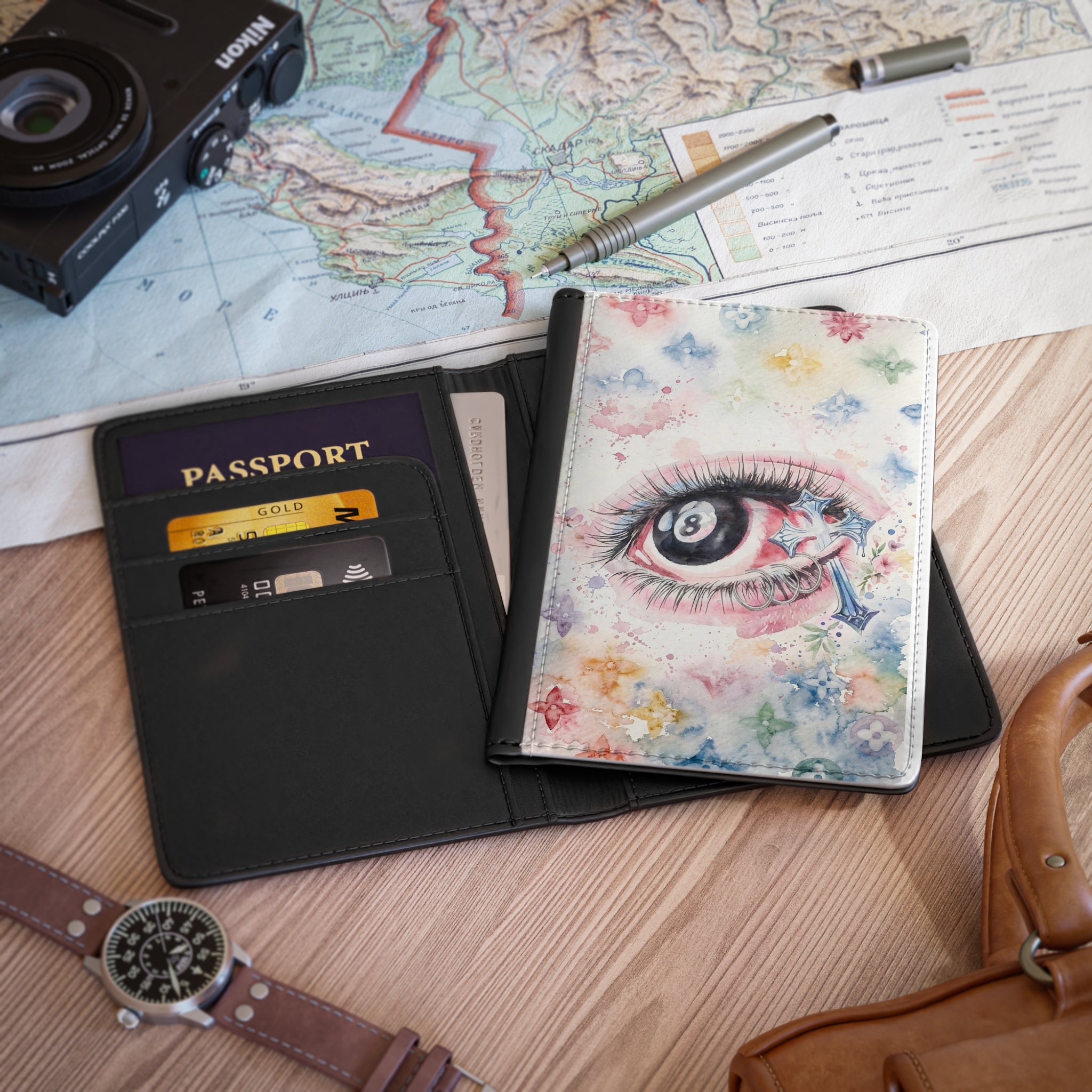 Surreal Watercolor Eye Passport Cover | Floral Splash Passport Cover