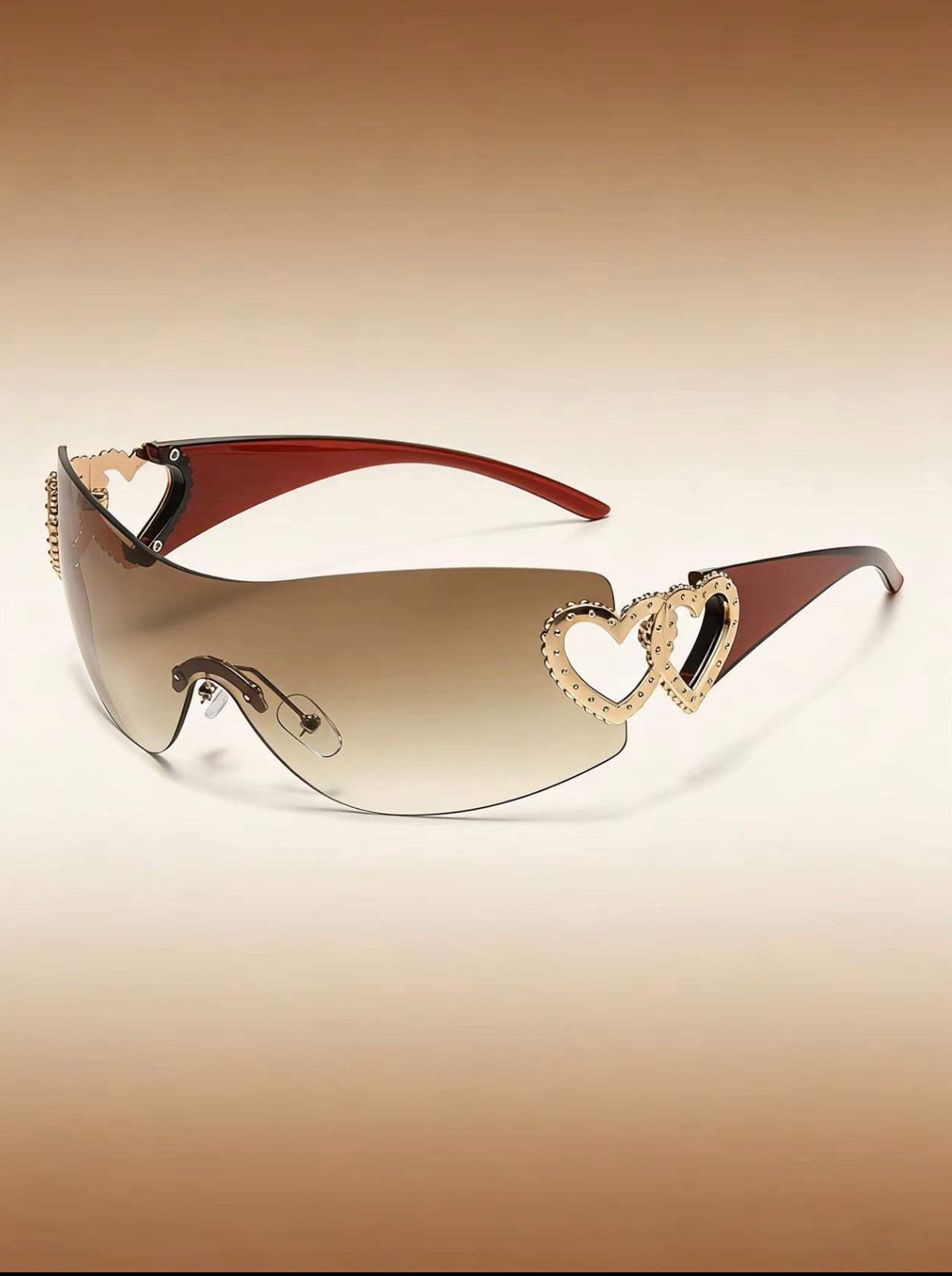 Glam Heart Accent Rimless Sunglasses - Light Brown
